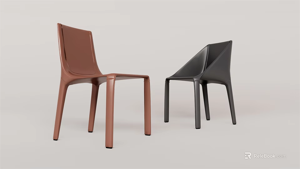 Modern Brown And Black Dining Chairs With Sleek Minimalist Design 3d model 