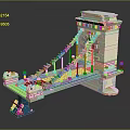 Lego Suspension Bridge Model With White Tower Blue Deck Suspension Cables And Lion Statues