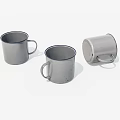 Three Silver Vintage Mugs With Handles One Upside Down Worn Surface Details 3d model