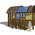 Thatched Roof Wooden Cabin With Blue Skylight And Wheel Base