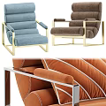 Modern Orange Upholstered Lounge Chair With Striped Cushion And Metal Frame