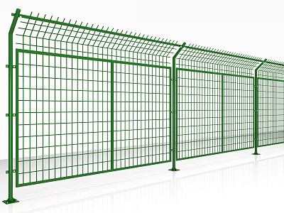 Green Metal Security Fence With Grid Design For Perimeter Protection 3d model