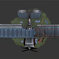 Blue Biplane Model With Wooden Ladder Green Grass Red Flowers And Control Strings