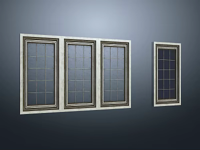 Bay Windows Design With Grid Glass Panels Light Colored Frames And Grey Wall Background 3d model