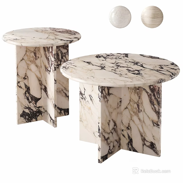 Modern Round Marble Tea Table and Chairs Featuring White Black Veins Elegant Design 3d model 