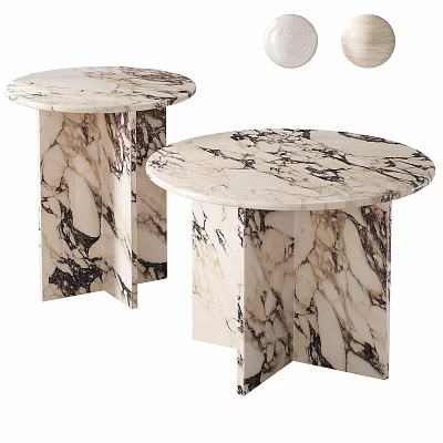Modern Round Marble Tea Table and Chairs Featuring White Black Veins Elegant Design 3d model
