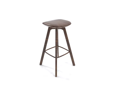 Modern Backless Bar Stool With Wooden Seat And Metal Frame Design 3d model
