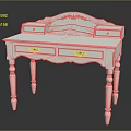 White Dressing Table With Carved Decorations Drawers Back Panel And Elegant Legs Design 3d model