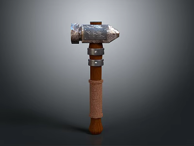 Sculpture Carving Hammer With Metal Head And Wooden Leather Wrapped Handle 3d model