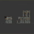 Detailed Architectural Models With Arched Windows Wooden Roofs And Multi Level Structures
