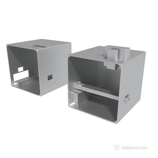 Two Grey Metal Junction Boxes With Open Structure And Mounting Components 3d model 