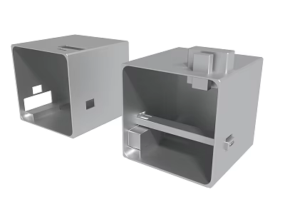 Two Grey Metal Junction Boxes With Open Structure And Mounting Components 3d model