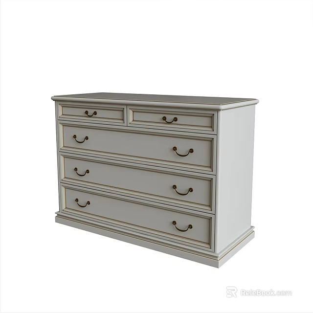 Elegant Light Colored Decorative Cabinet With Multiple Drawers And Metal Handles Modern Design 3d model 