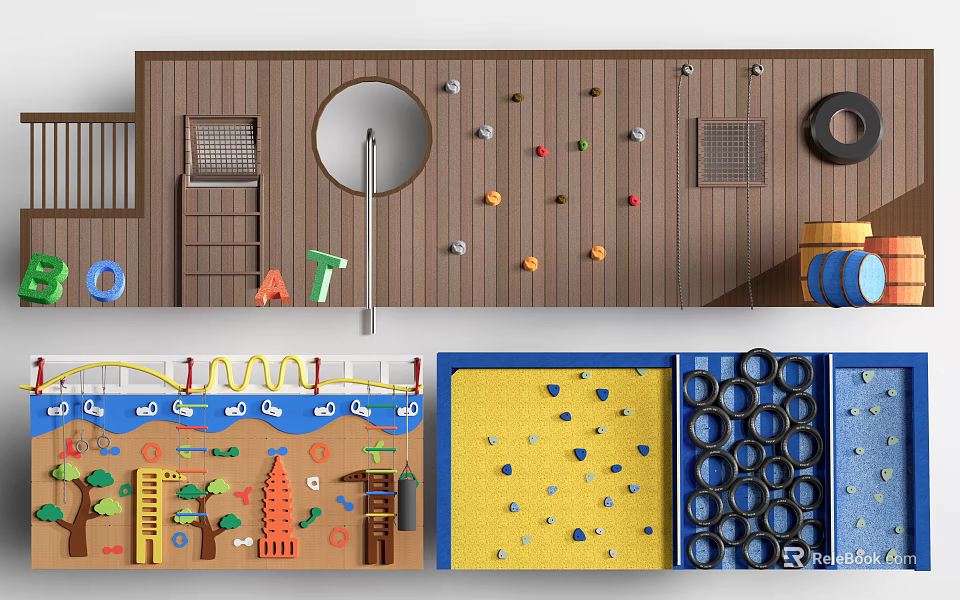 Kids Playground With Climbing Wall Slide Ring Swing And Colorful Elements 3d model 