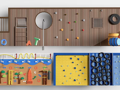Kids Playground With Climbing Wall Slide Ring Swing And Colorful Elements 3d model