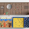 Kids Playground With Climbing Wall Slide Ring Swing And Colorful Elements
