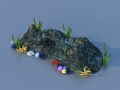 Garden Ornament With Rock Shape Colorful Small Decorations And Green Plants 3d model