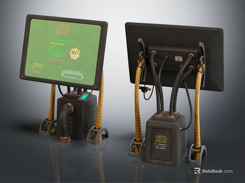 Industrial Computer Terminals With Screens On Stands And Cables In Industrial Design 3d model 