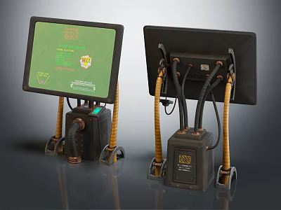 Industrial Computer Terminals With Screens On Stands And Cables In Industrial Design 3d model