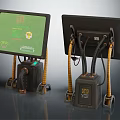 Industrial Computer Terminals With Screens On Stands And Cables In Industrial Design