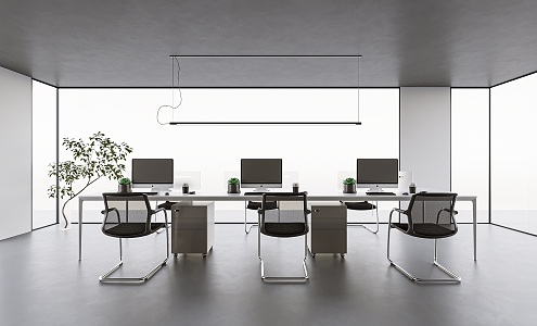 modern public office area office desks and chairs 3d model