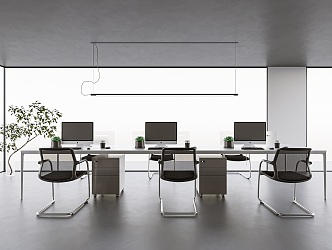 modern public office area office desks and chairs 3d model