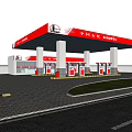 Sinopec Gas Station With Red Roof White Pillars And Fuel Pumps Under Blue Sky