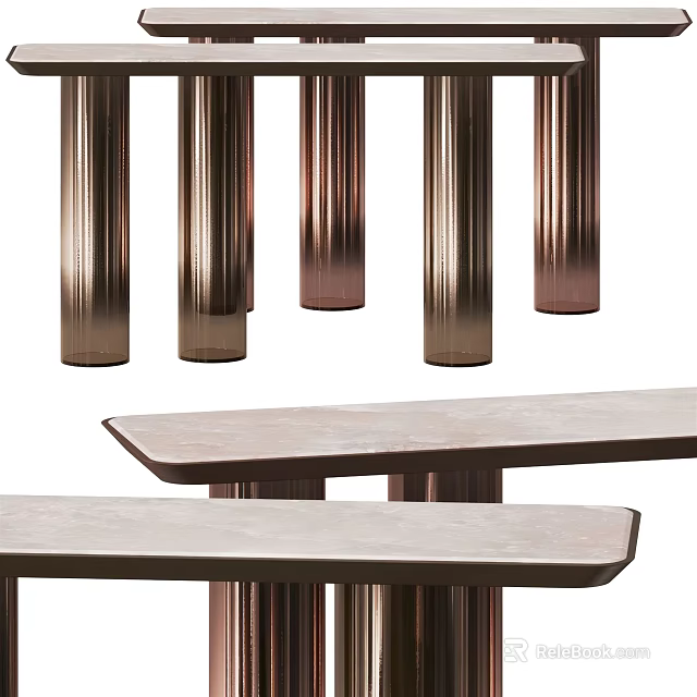 Modern Console Table With Metal Columns And Marble Top For Interior Decor 3d model 