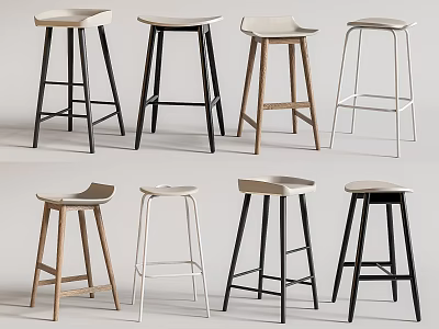 Contemporary Bar Stools In Various Styles With Metal Wood Legs And Neutral Colors 3d model