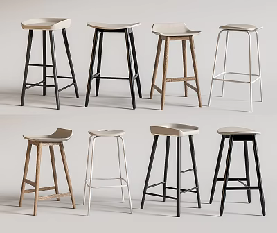 Contemporary Bar Stools In Various Styles With Metal Wood Legs And Neutral Colors 3d model