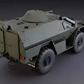 Olive Green Military Armored Vehicle Featuring Heavy Armor and Large Off Road Tires Design