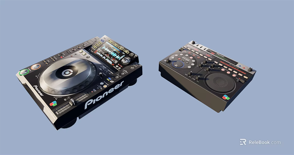 Pioneer DJ Audio Equipment Two Black Units With Turntable And Control Buttons 3d model 