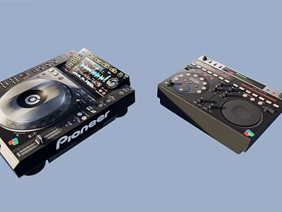 Pioneer DJ Audio Equipment Two Black Units With Turntable And Control Buttons 3d model