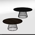 Two Modern Dining Tables Featuring Walnut And Marble Tops With Metal Wire Bases 3d model