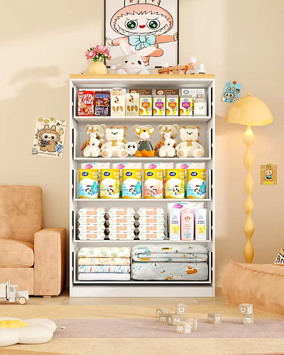 Organized Chest of Drawers with Snacks Plush Toys Milk Powder Diapers Living Room Sofa Lamp 3d model