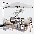 Outdoor Round Wooden Table and Rattan Back Chair Set With Large Umbrella