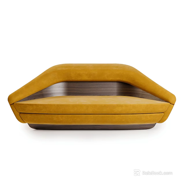 Modern Yellow Sectional Sofa With Curved Armrests And Dark Upholstered Base 3d model 