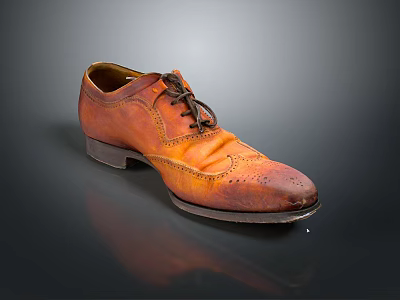 Brown Leather Lace Up Shoes With Brogue Design And Clear Sole Details 3d model