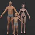 Human Characters Including Adult Male Female Child In Underwear Standing On Grey Background