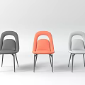 Modern Stylish Dining Chairs With Curved Backrest And Metal Legs In Gray Orange And White