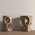 Natural Textured Wooden Floor Lamps With Unique Hole Design And Exposed Bulbs On Wooden Floor