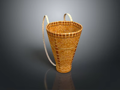 Indoor Plant in Conical Bamboo Basket with White Handles on Dark Background 3d model