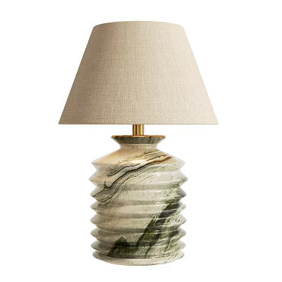 Elegant Table Lamp With Beige Fabric Lampshade And Spiral Green White Marble Ceramic Base 3d model