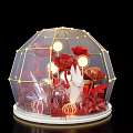Transparent Dome Decoration With Red Roses Golden Frame And Interior Lights