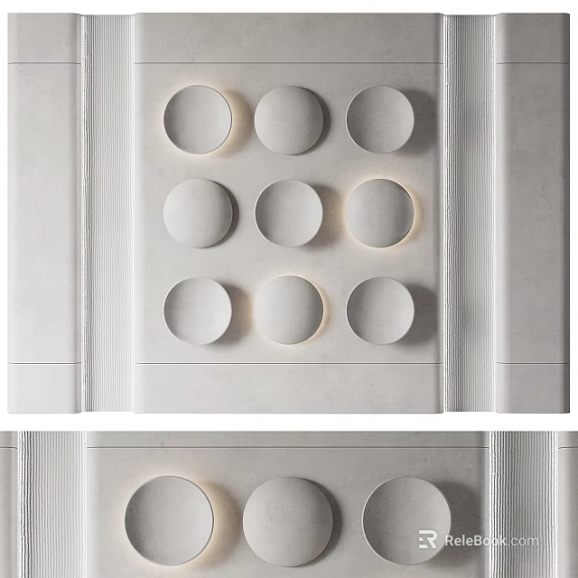 Textured Modern Background Wall With Circular Raised Decorations And Soft Lighting 3d model