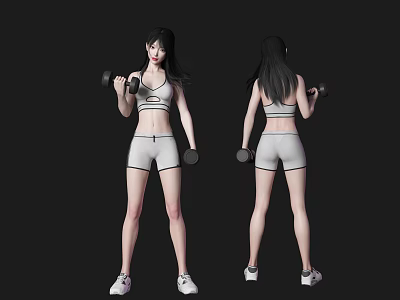Fit Woman Exercising With Dumbbells In Sportswear Front And Back Views 3d model