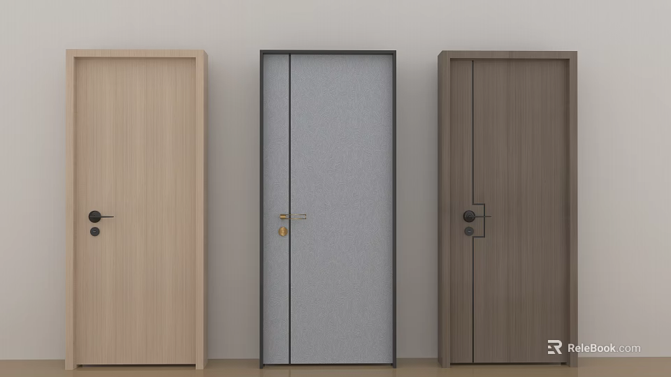 Three Modern Hinged Doors With Different Materials And Sleek Designs 3d model