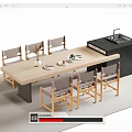 Modern Bar Counter Interior With Long Wooden Table Chairs Vase And Tableware