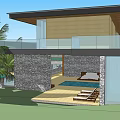 Modern Villa Exterior With Swimming Pool Terrace Glass Railing And Palm Trees
