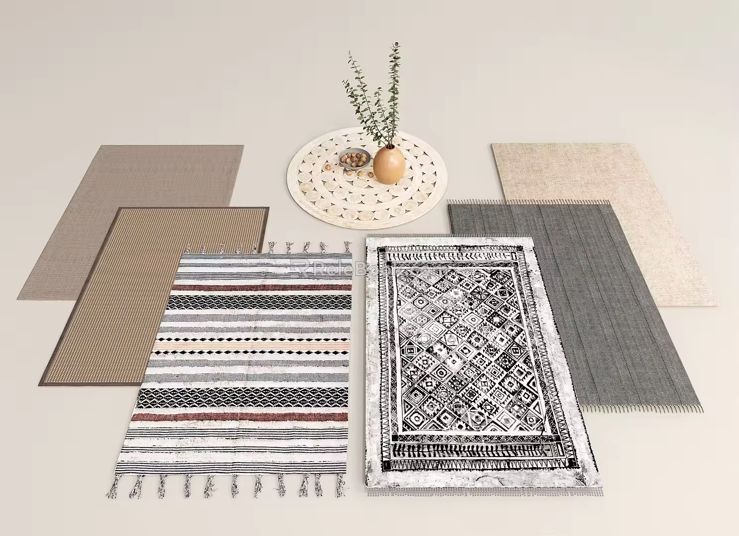 Modern Square Carpet Woven Carpet Round Carpet 3d model